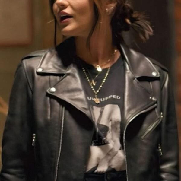 lucy-hale-puppy-love-2023-black-leather-jacket