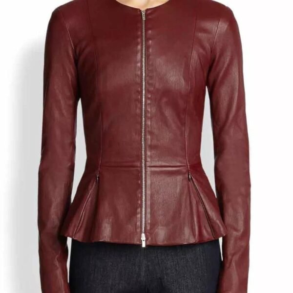maroon-peplum-leather-jacket